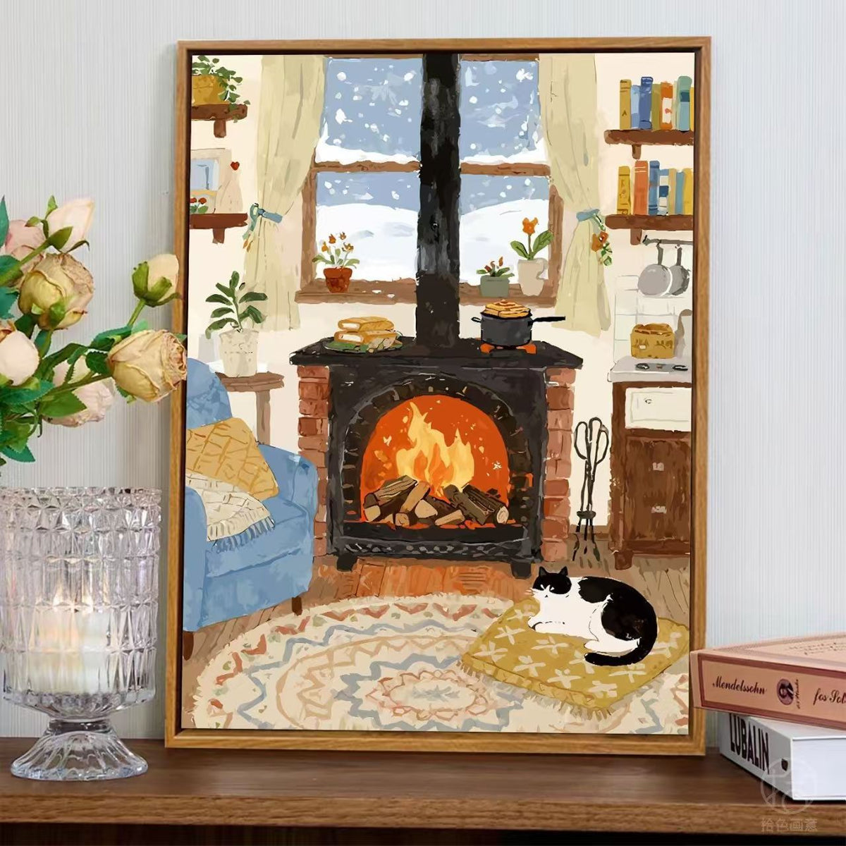 Cozy Fireplace Scene Wall Art 
Maetiva