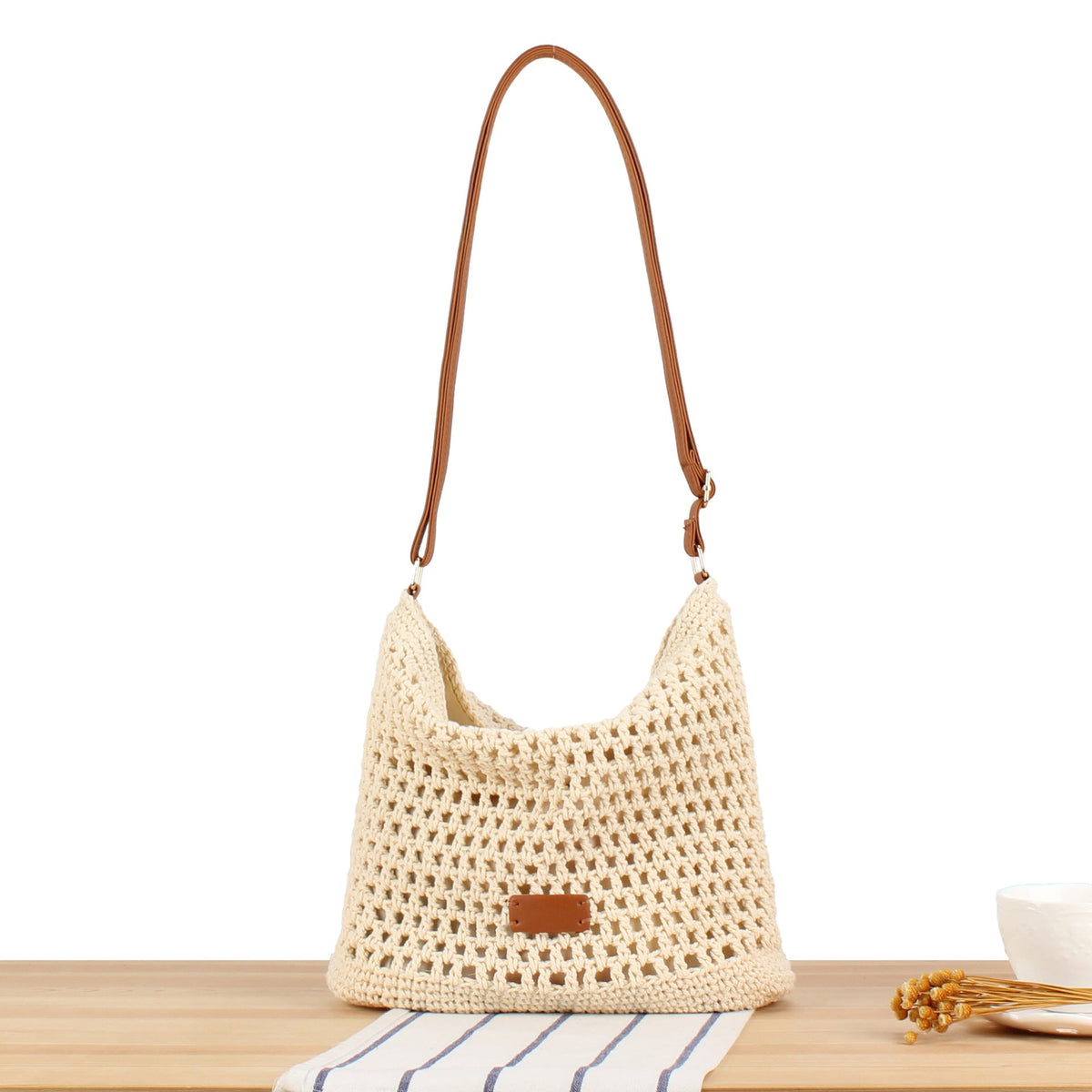 Macrame Crossbody Bag with Sturdy Leather Handle 
Maetiva