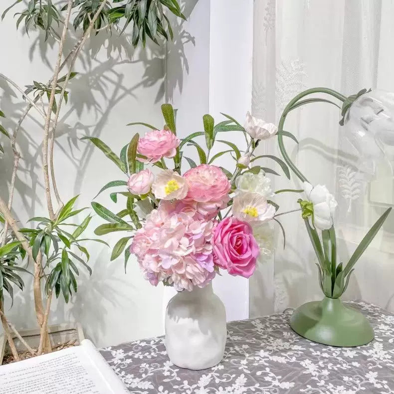 Blush Woodland Rose & Hydrangea Faux Floral Arrangement