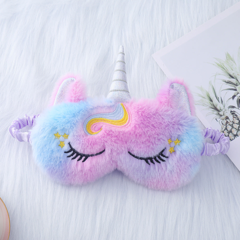 Ladies nan cozy unicorn sleep mask with embroidered eyelashes, soft plush and elastic ruffled ribbon 
Maetiva