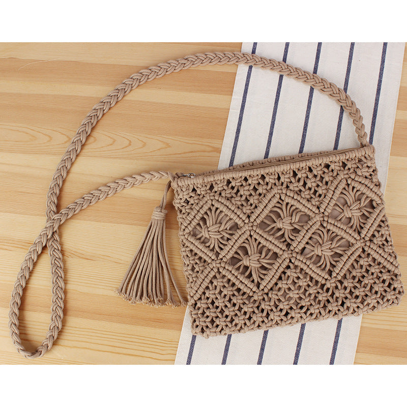 Handcrafted Macrame Shoulder Bag with Tassels 
Maetiva