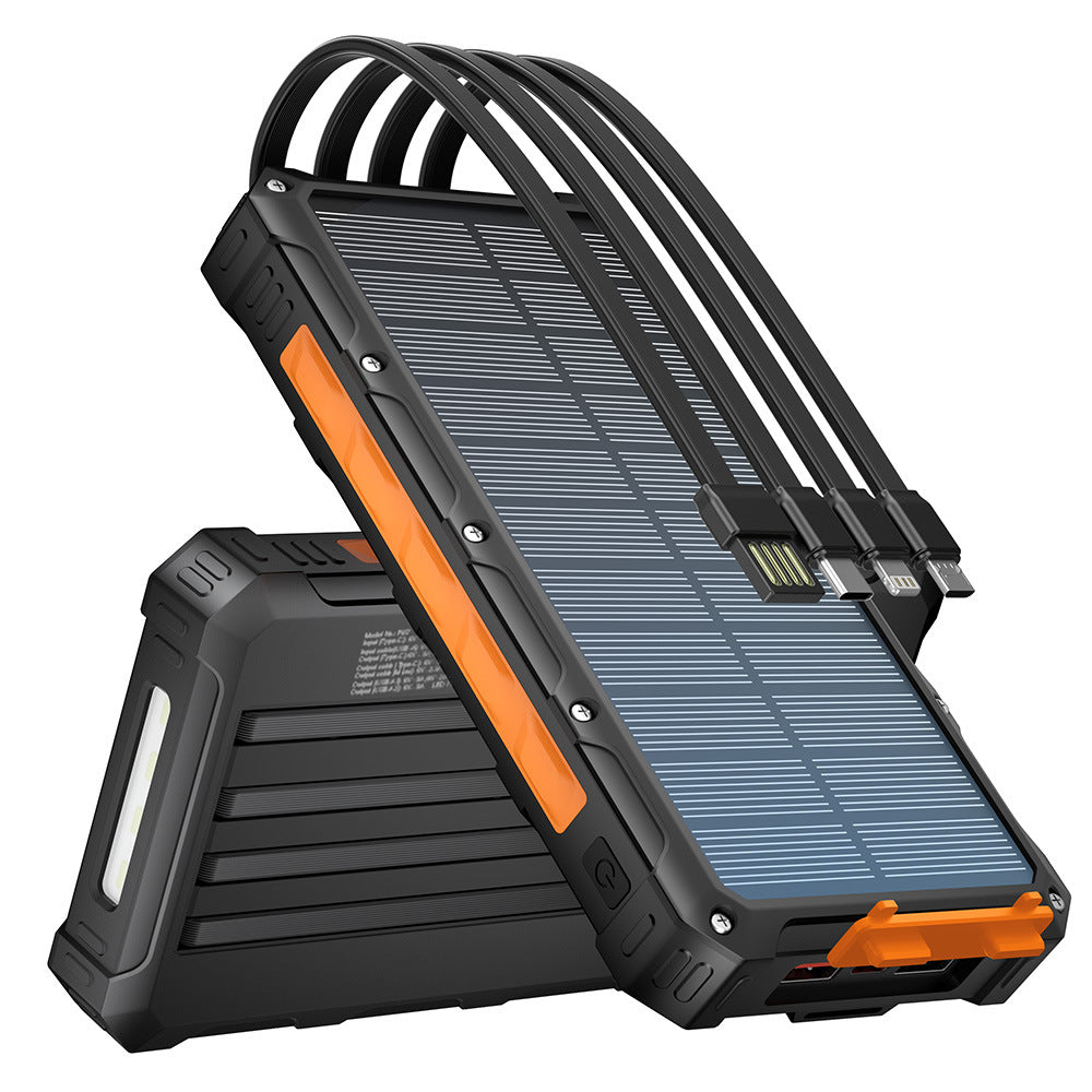 Solar Power Bank with Integrated Charging Cables and Robust Housing 
Maetiva