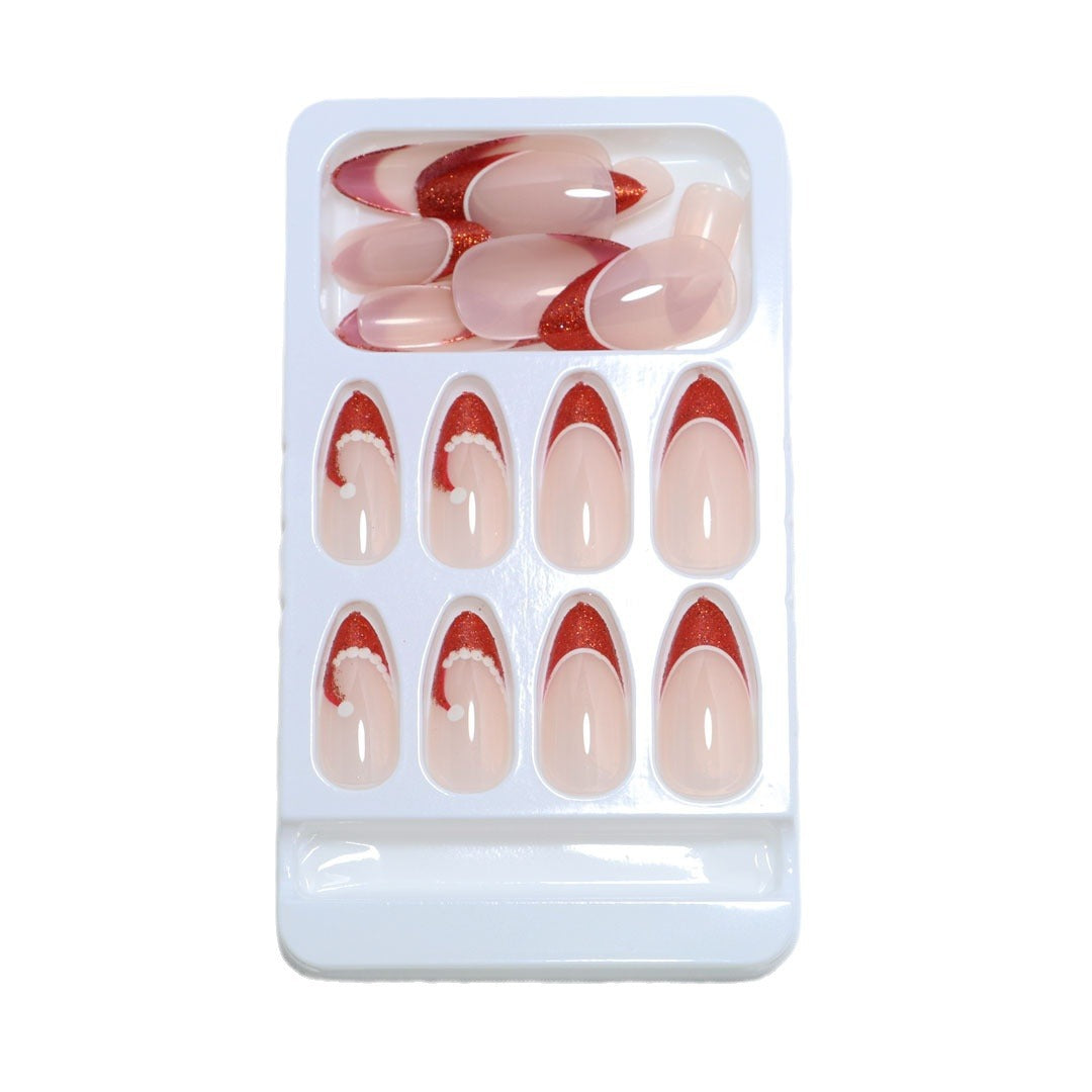 Artistic French Tip Press-On Nails with Glitter Accents 
Maetiva