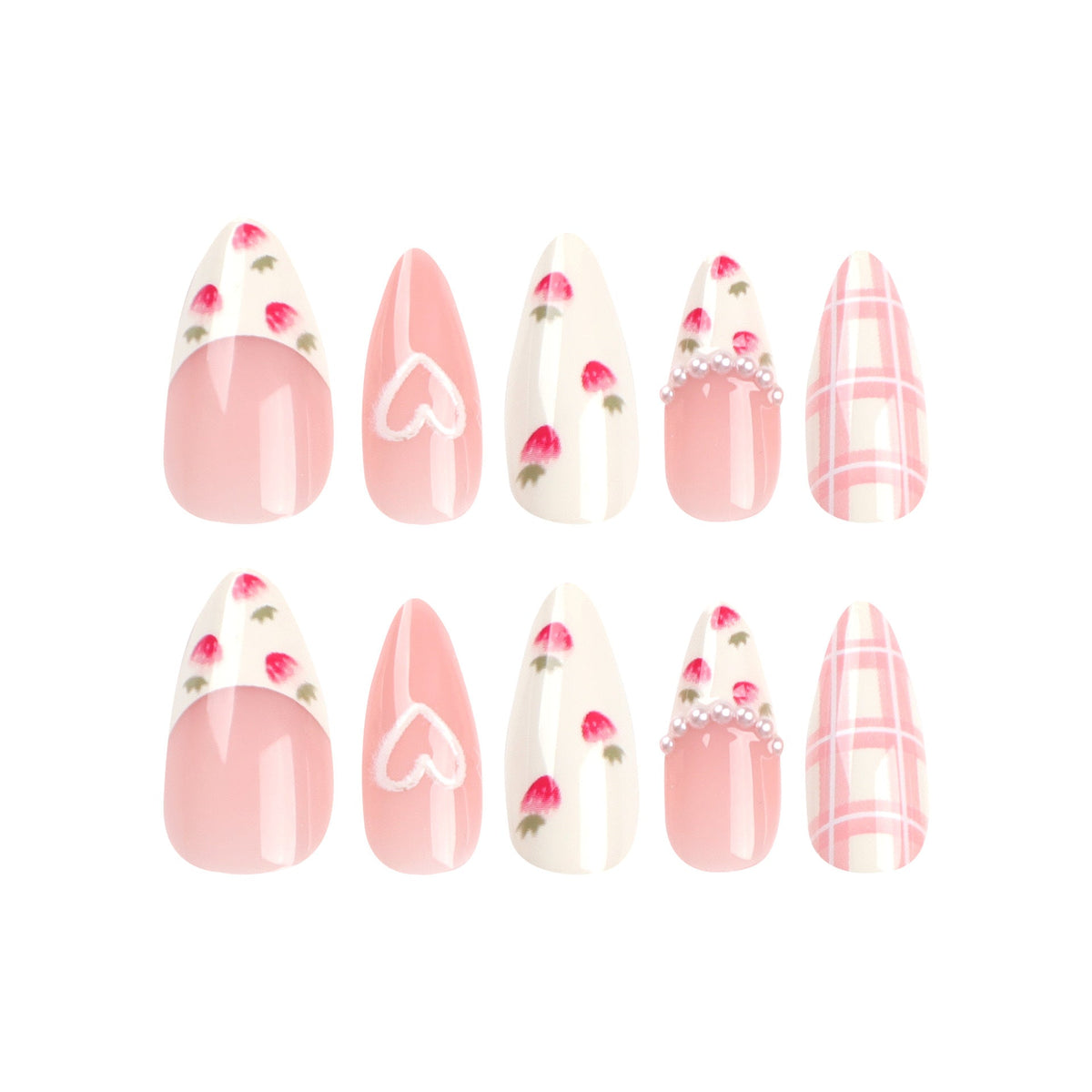 Artistic Heart and Floral Press-On Nail Extensions 
Maetiva