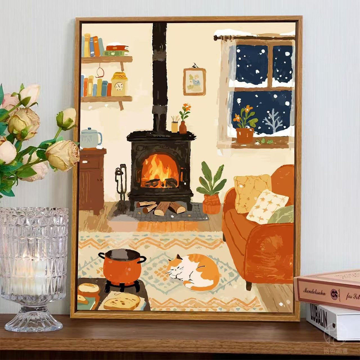 Cozy Fireplace Scene Wall Art 
Maetiva