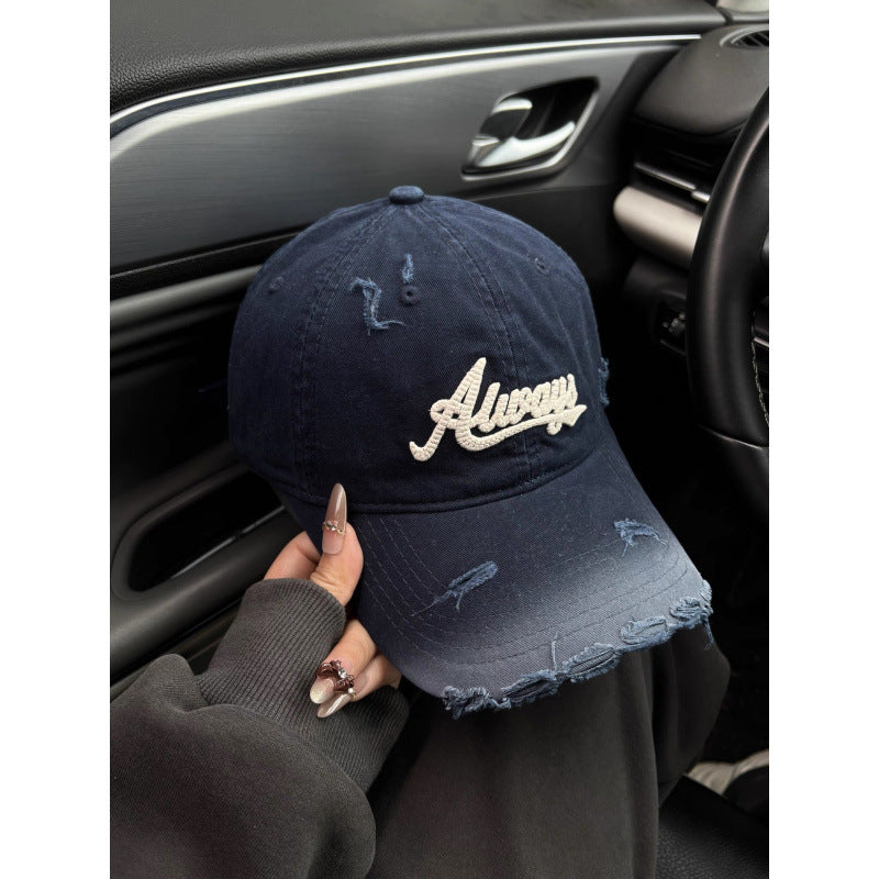 Women's Distressed Denim Style Baseball Cap 
Maetiva