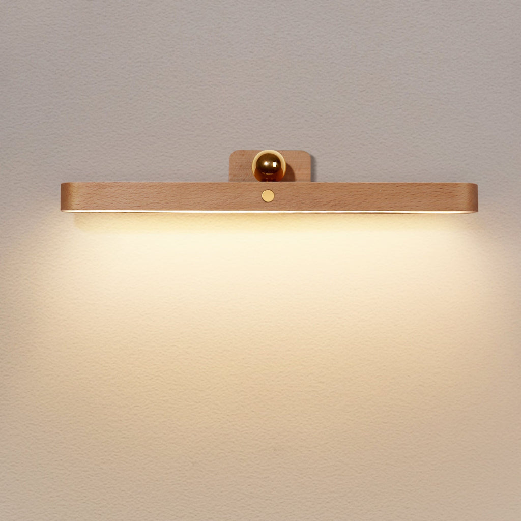 Minimalist Floating Wall Lamp with Brass Ball Accent in Solid Beech Wood 
Maetiva