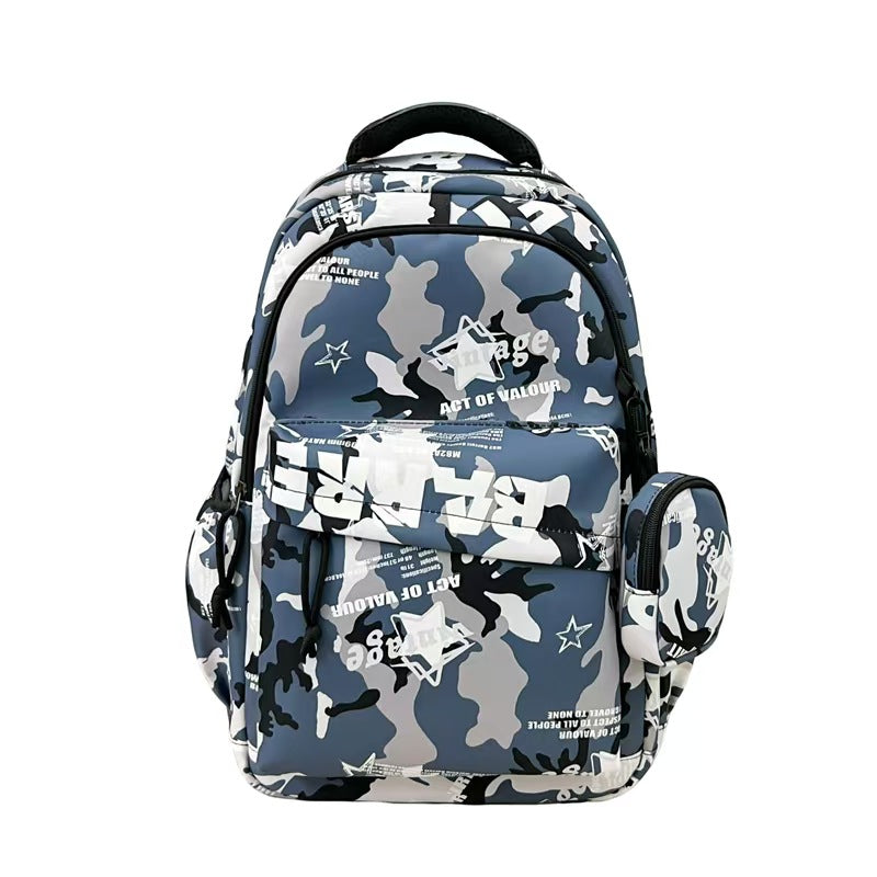 Stylish backpack with modern lettering pattern 
Maetiva