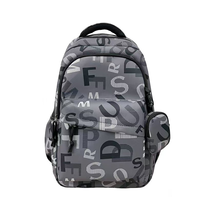 Stylish backpack with modern lettering pattern 
Maetiva