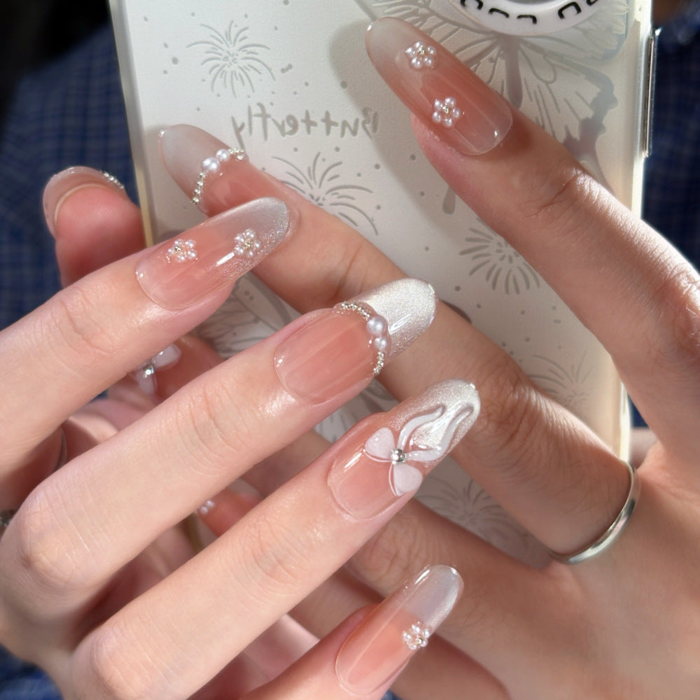 Ombre Stiletto Press-On Nail Art with Gem Accents 
Maetiva