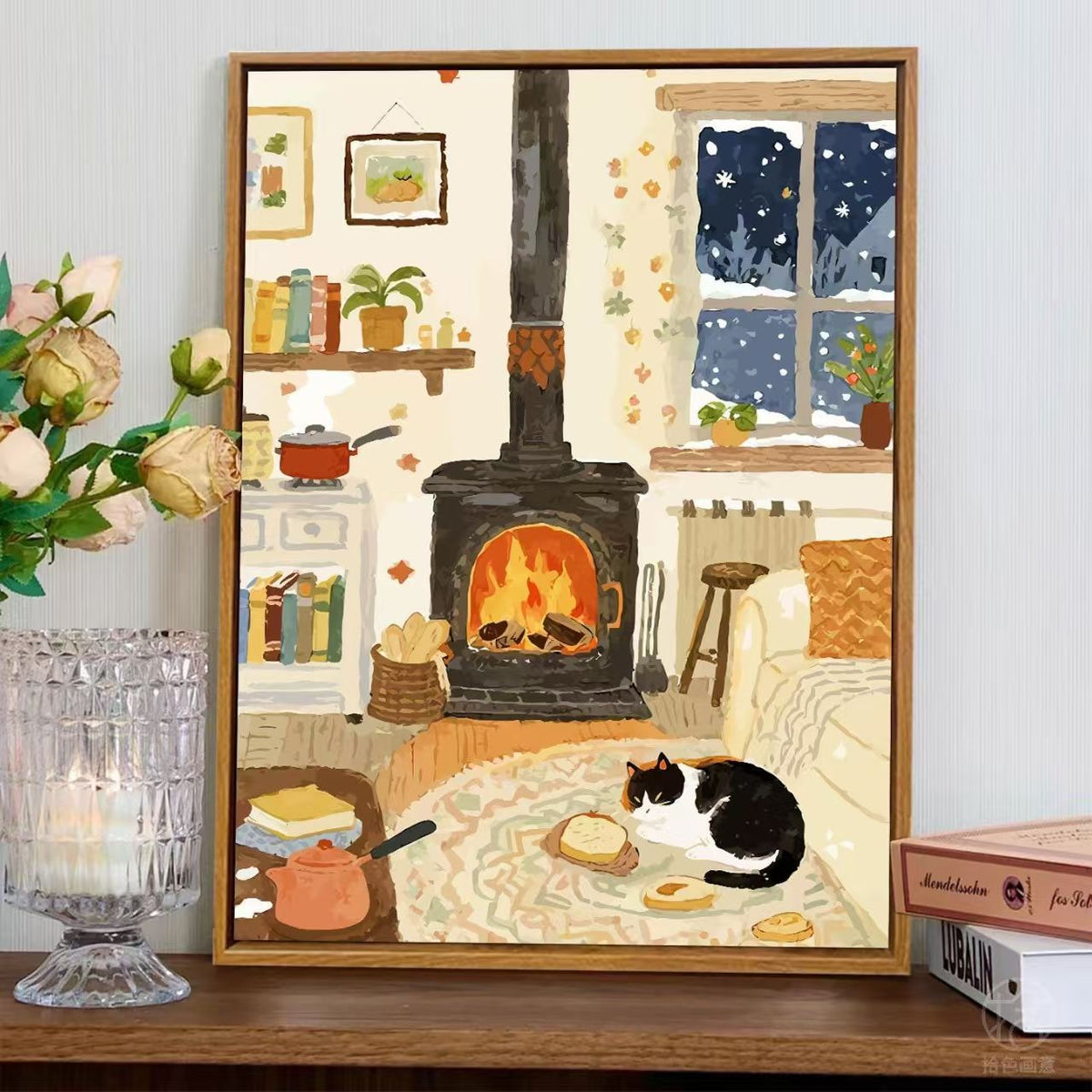 Cozy Fireplace Scene Wall Art 
Maetiva