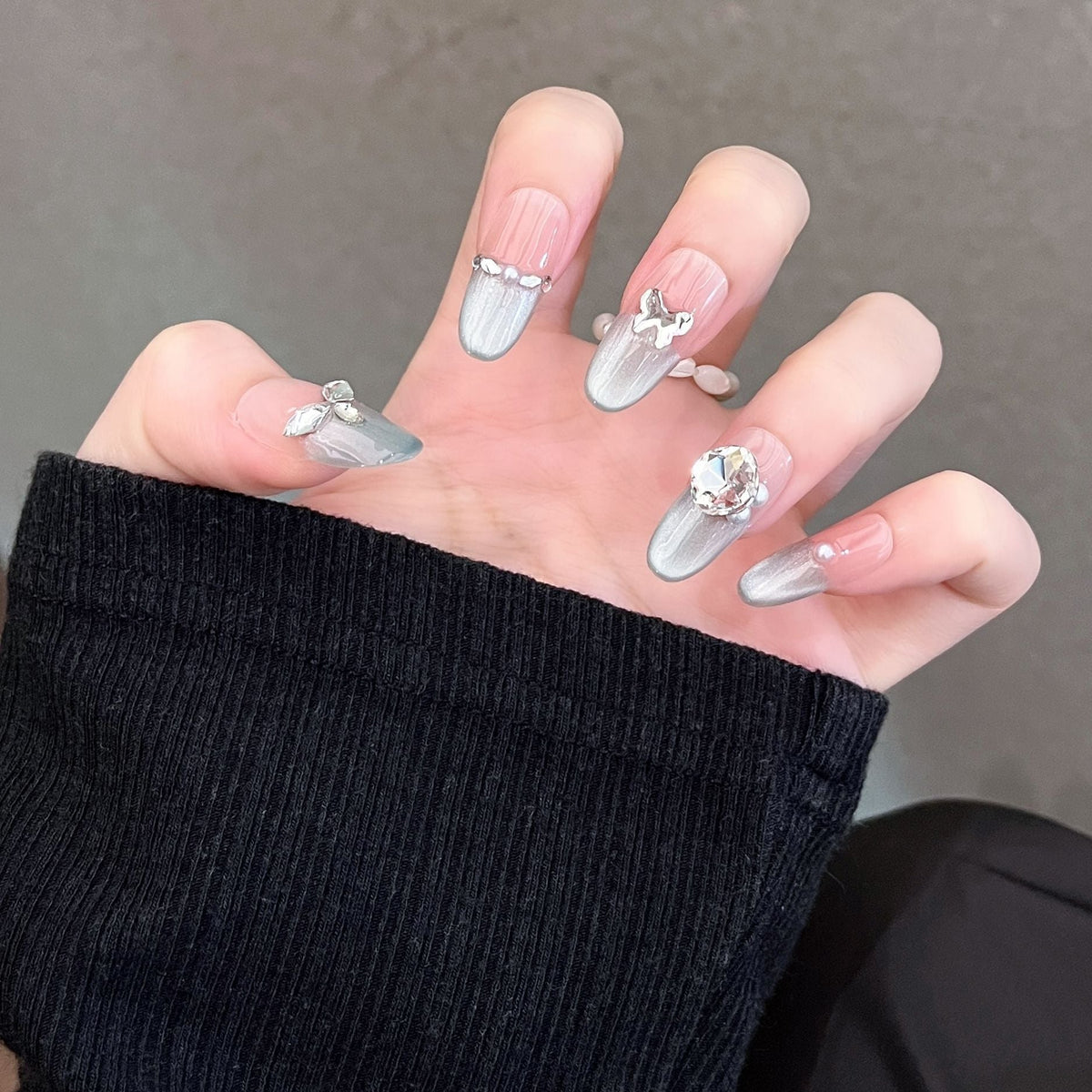 Glamorous Crystal-Studded Stiletto Press-On Nails 
Maetiva