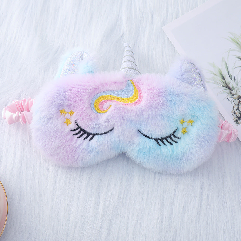 Ladies nan cozy unicorn sleep mask with embroidered eyelashes, soft plush and elastic ruffled ribbon 
Maetiva
