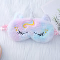 Ladies nan cozy unicorn sleep mask with embroidered eyelashes, soft plush and elastic ruffled ribbon 
Maetiva