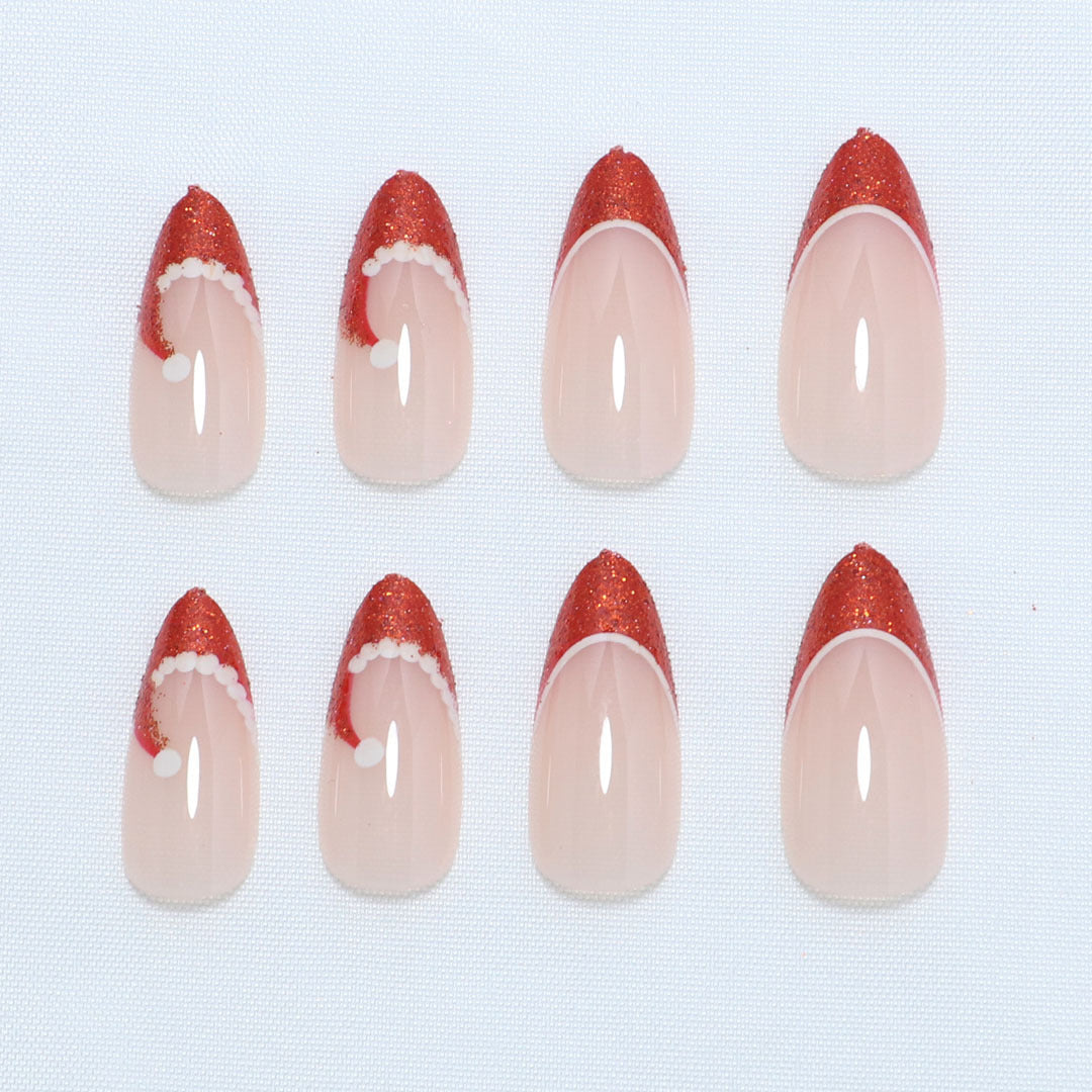 Artistic French Tip Press-On Nails with Glitter Accents 
Maetiva