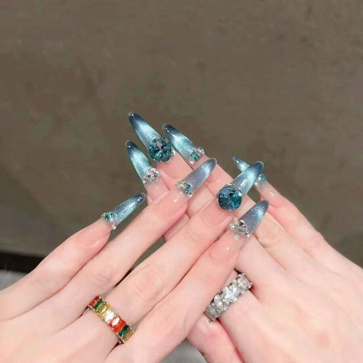 Glamorous Crystal-Studded Stiletto Press-On Nails 
Maetiva