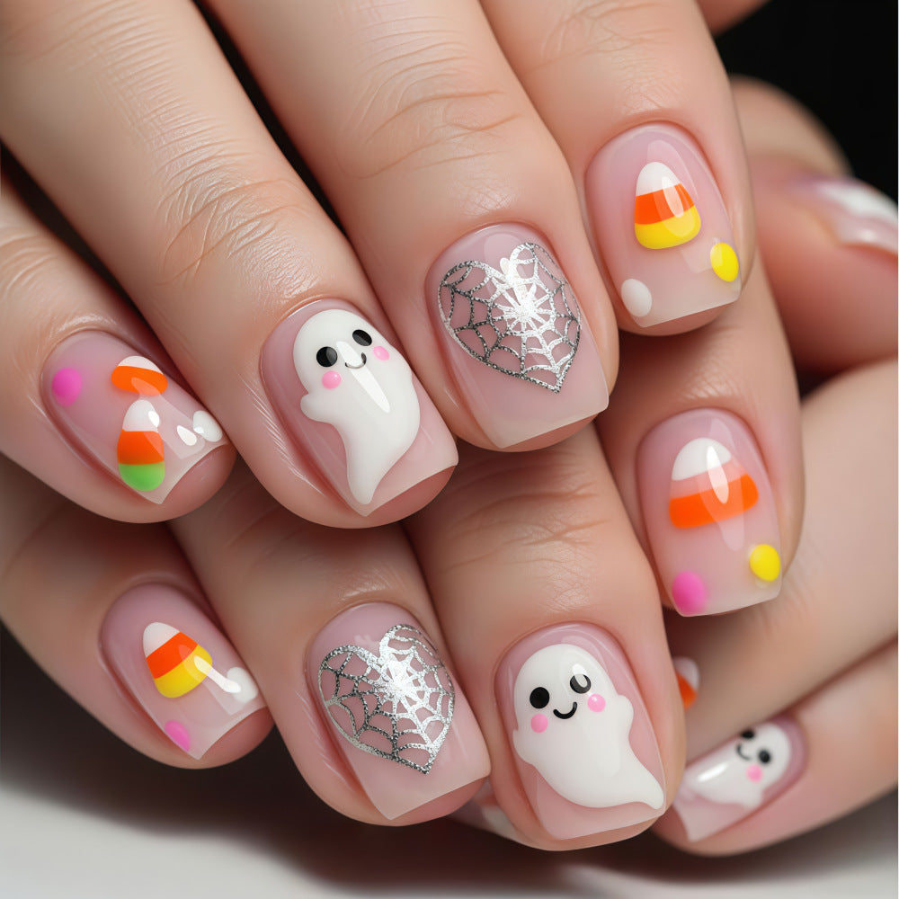 Halloween Artificial Nails with Ghost and Candy Designs 
Maetiva