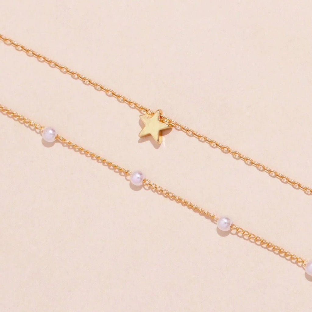 Layered Pearl and Star Pendant Necklace 
Maetiva