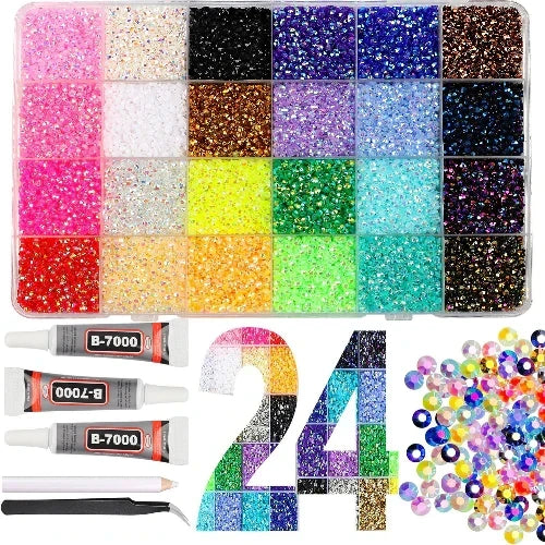 DIY Nail Flatback Rhinestones Kit | 40.000+ AB Crystal Gems with Adhesive & Pickup Tool for Salon-Quality Nail Art-8YF7