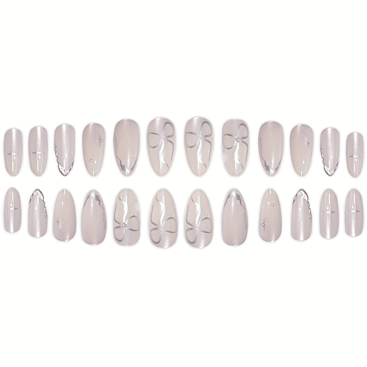 Elegant Press-On Nail Art with Floral Accents 
Maetiva