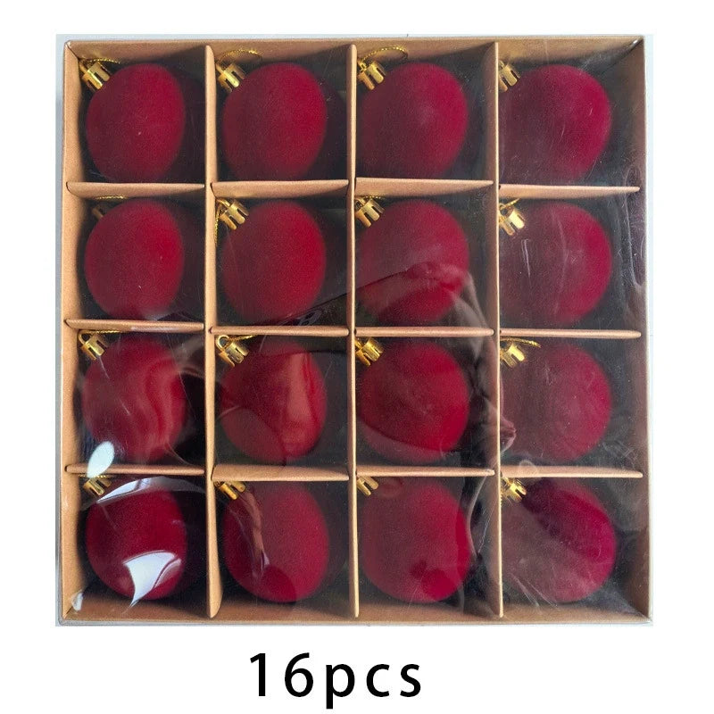 16-Piece Red Velvet Flocked Christmas Ornaments