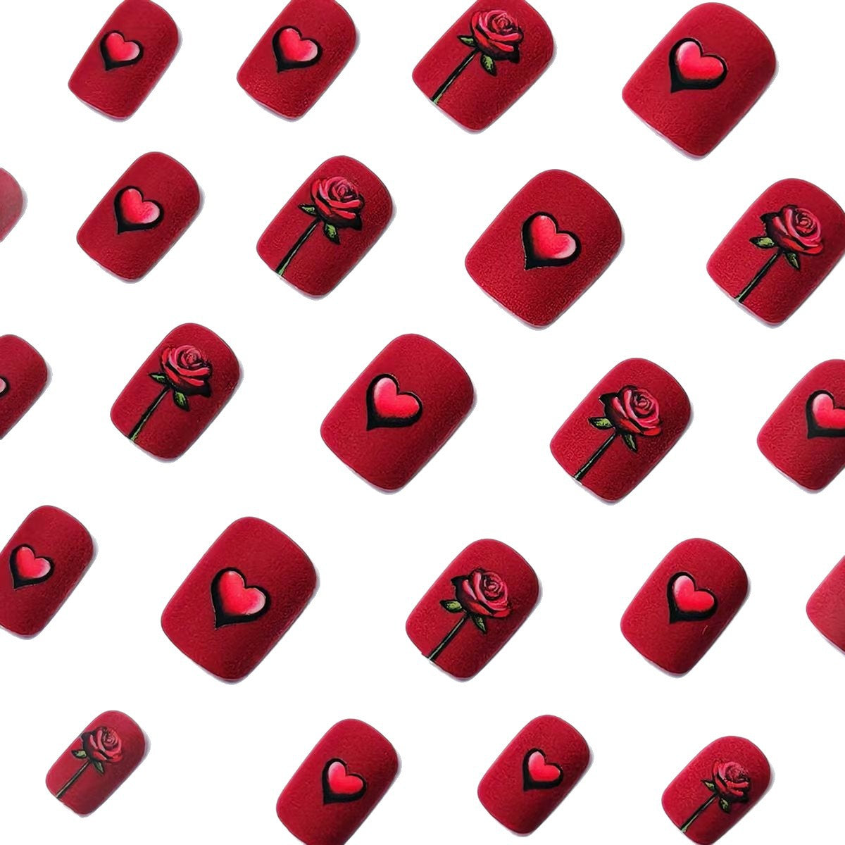 Artificial nails with romantic rose and heart design 
Maetiva
