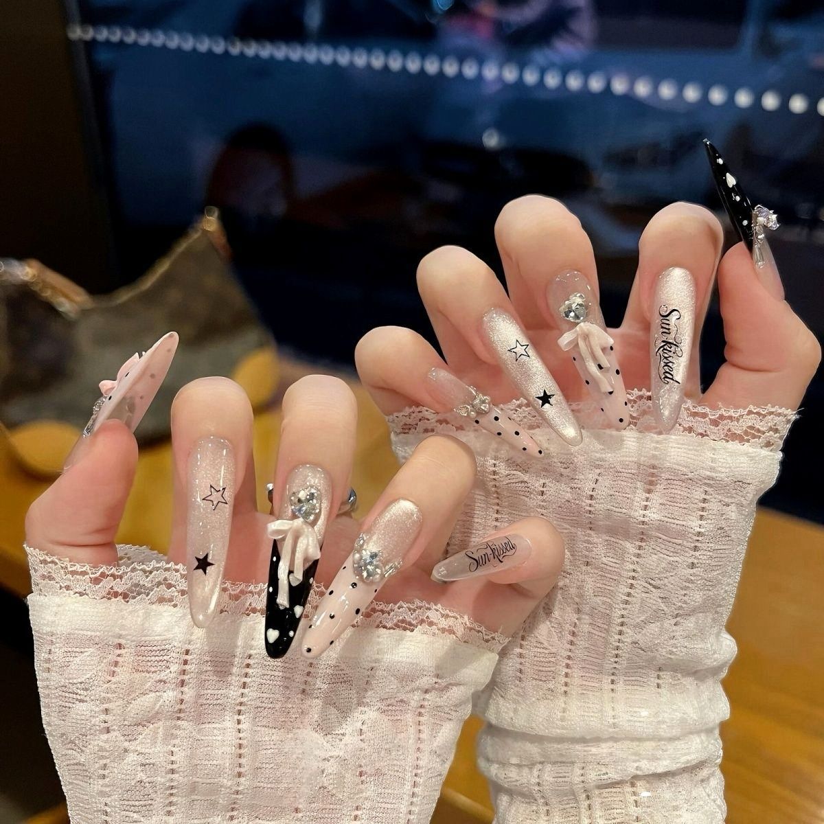Glamorous Crystal-Studded Stiletto Press-On Nails 
Maetiva