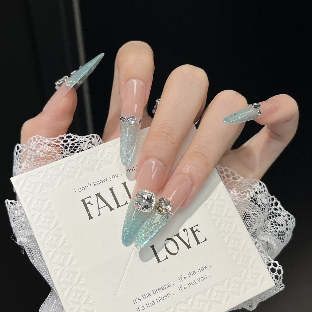 Glamorous Crystal-Studded Stiletto Press-On Nails 
Maetiva