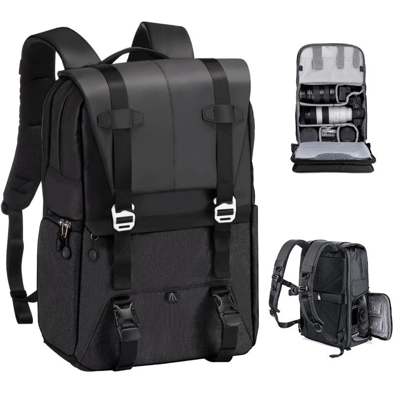 Camera backpack with individual compartment system and ergonomic design 
Maetiva