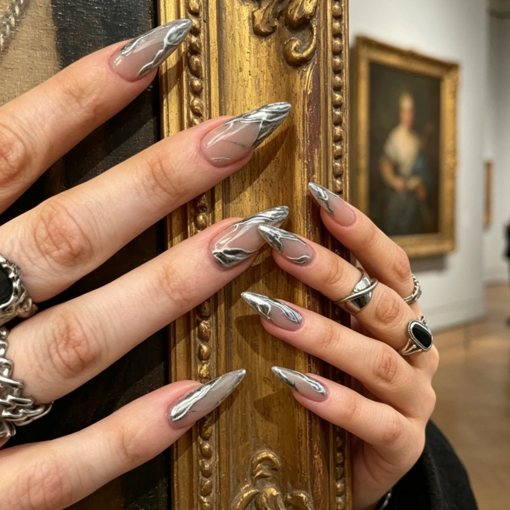 Metallic Marble Art Stiletto Press-On Nails 
Maetiva
