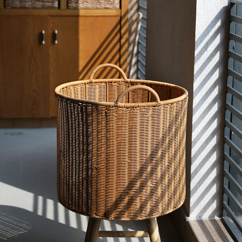 Round Woven Storage Basket with Durable Handles 
Maetiva