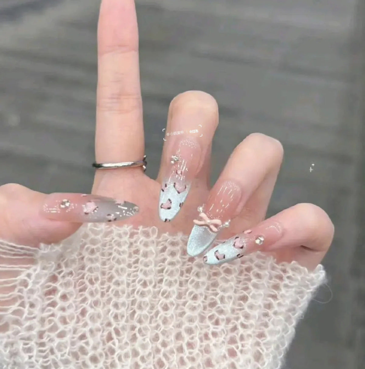 Ombre Stiletto Press-On Nail Art with Gem Accents 
Maetiva
