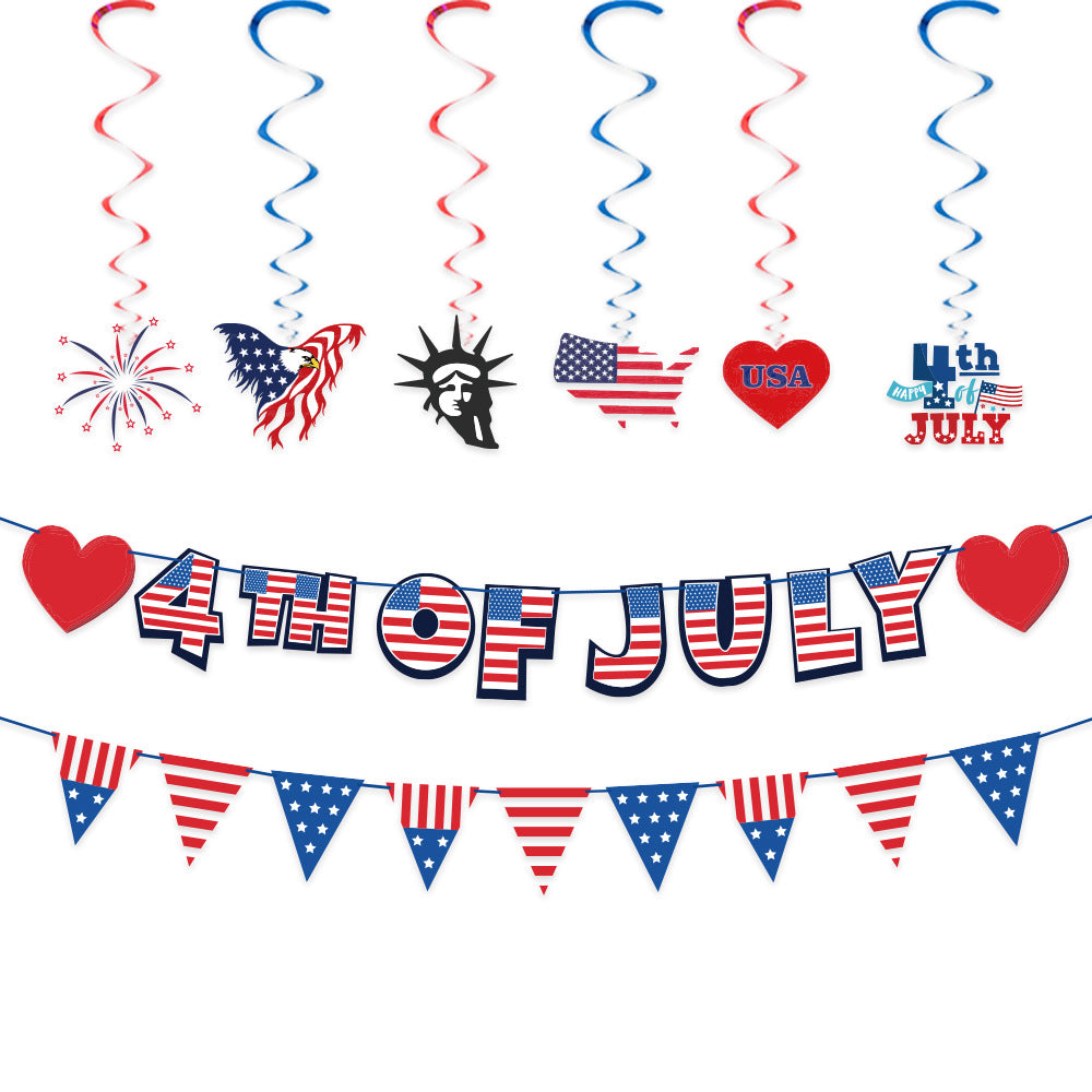 Unisex nan multi-piece hanging spiral garlands with patriotic USA cardboard pendants for party decoration 
Maetiva