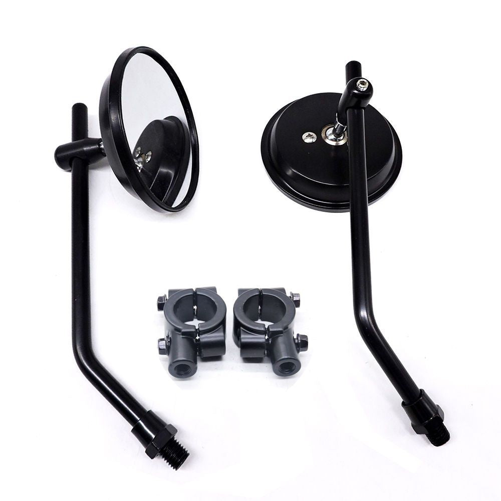 adjustable chrome motorcycle handlebar rearview mirrors with universal clamp mounts 
Maetiva