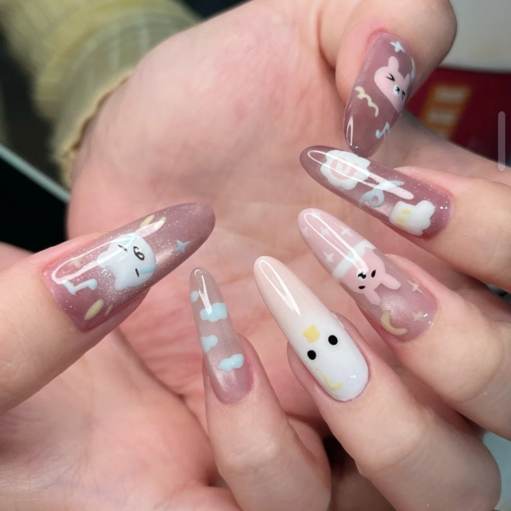 Ombre Stiletto Press-On Nail Art with Gem Accents 
Maetiva