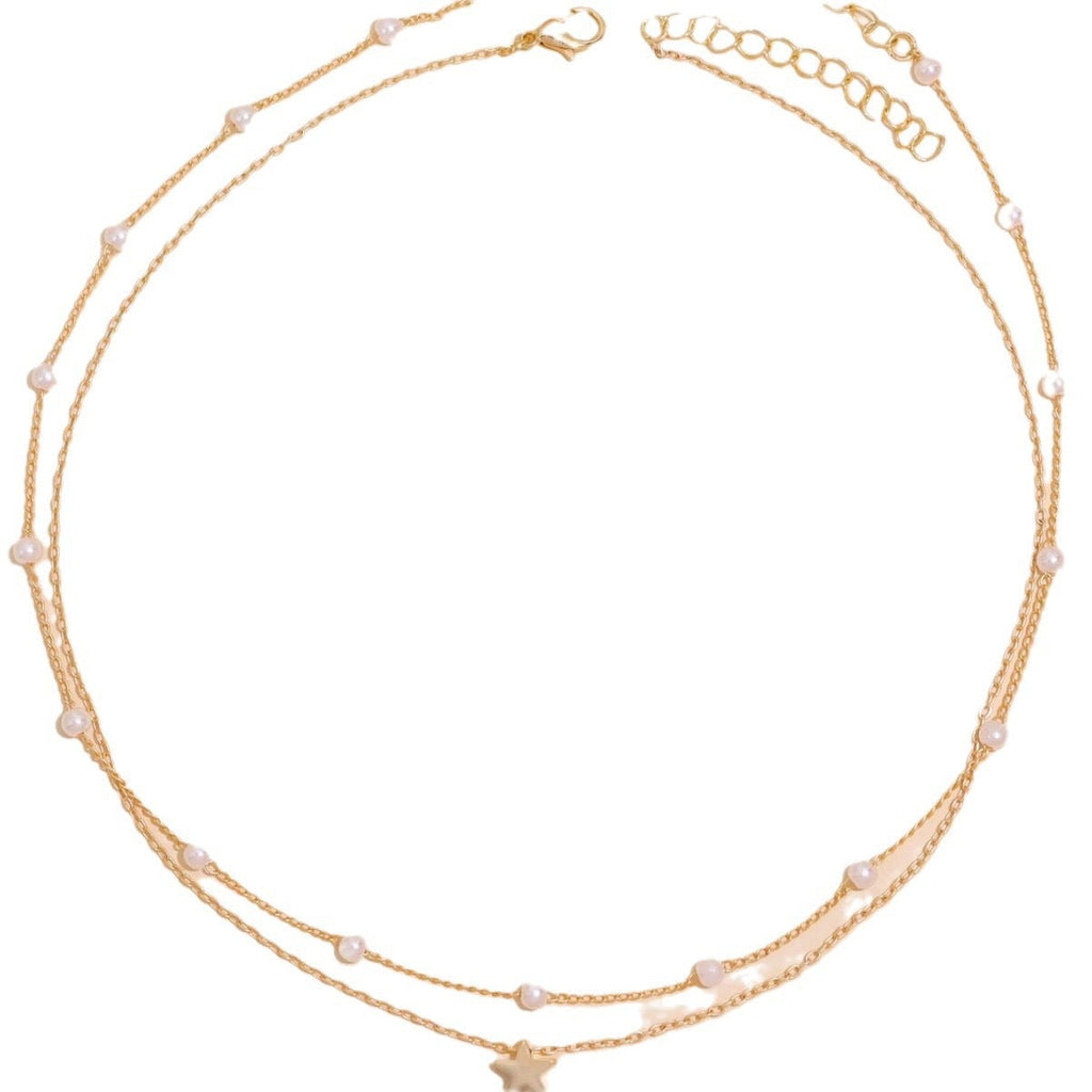 Layered Pearl and Star Pendant Necklace 
Maetiva