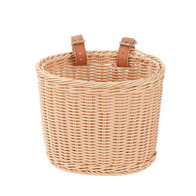 Woven Storage Basket with Vegan Leather Straps 
Maetiva