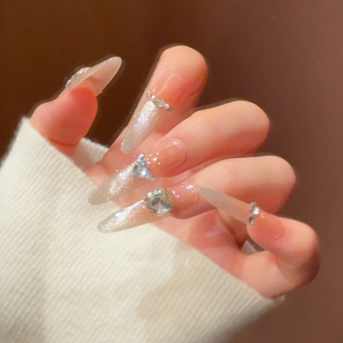 Glamorous Crystal-Studded Stiletto Press-On Nails 
Maetiva