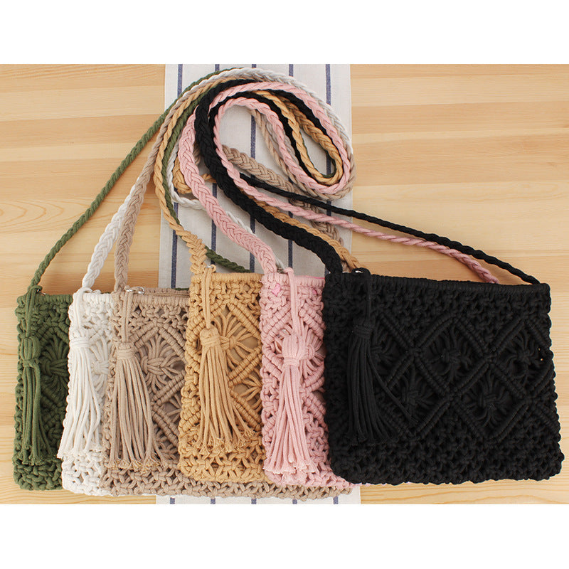 Handcrafted Macrame Shoulder Bag with Tassels 
Maetiva