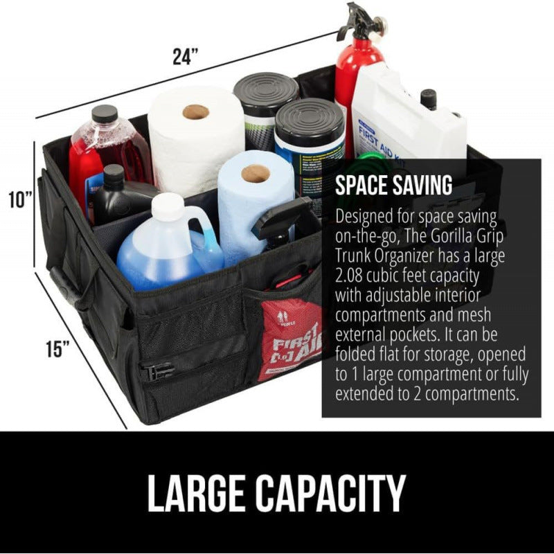 Spacious car organizer with removable compartments 
Maetiva