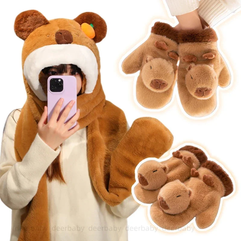 Cute Plush Cartoon Animals Soft Warm Gloves