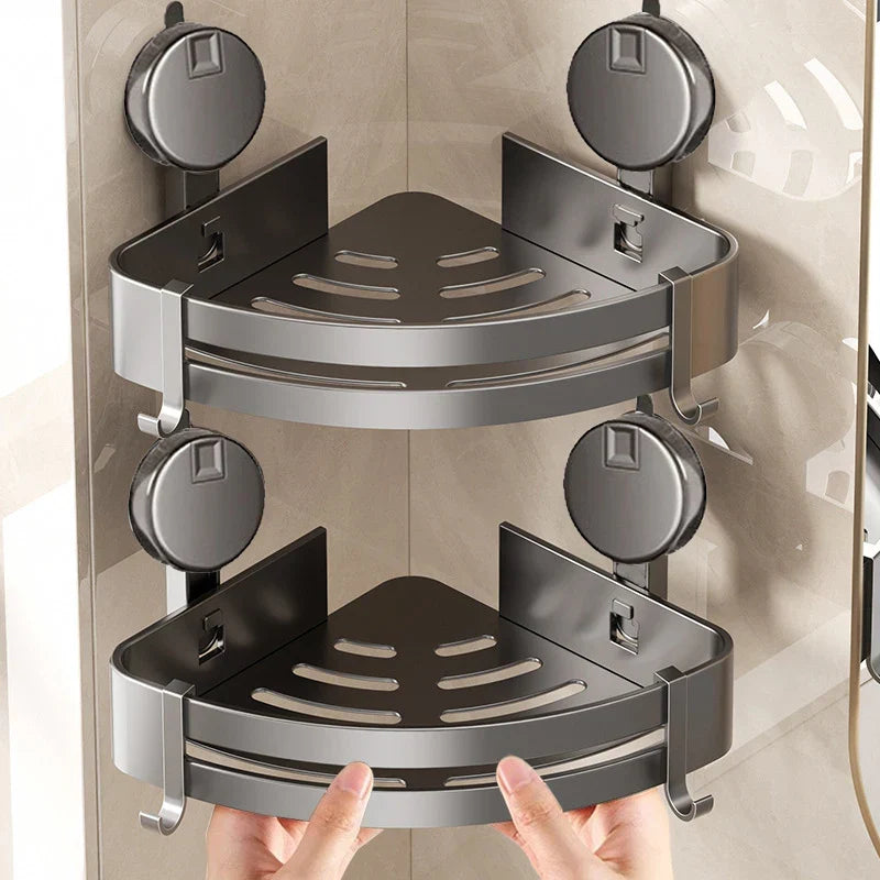 No-Drill Suction Powered Corner Bathroom Organizer