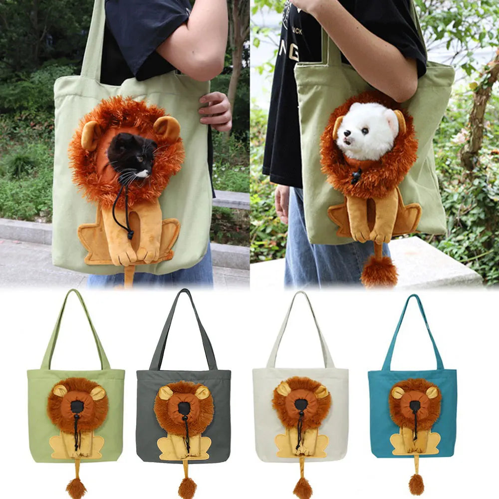 Lion Pet Shoulder Bag – Soft Cotton Canvas Cat & Small Dog