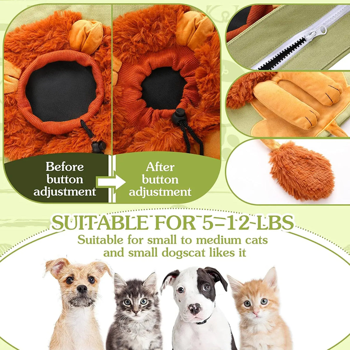Lion Pet Shoulder Bag – Soft Cotton Canvas Cat & Small Dog