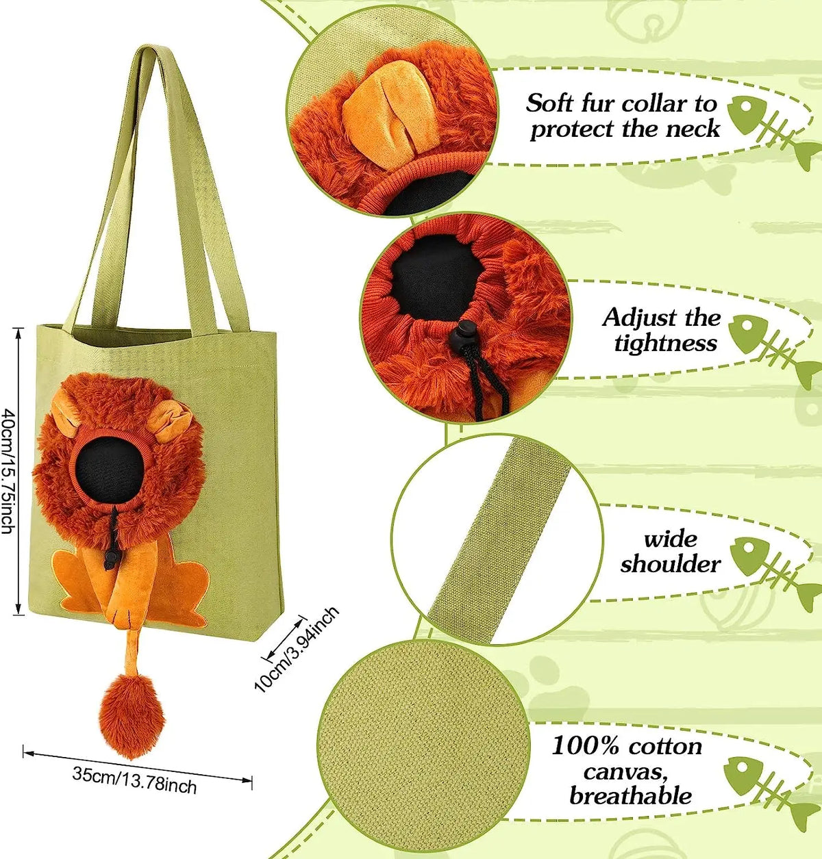 Lion Pet Shoulder Bag – Soft Cotton Canvas Cat & Small Dog