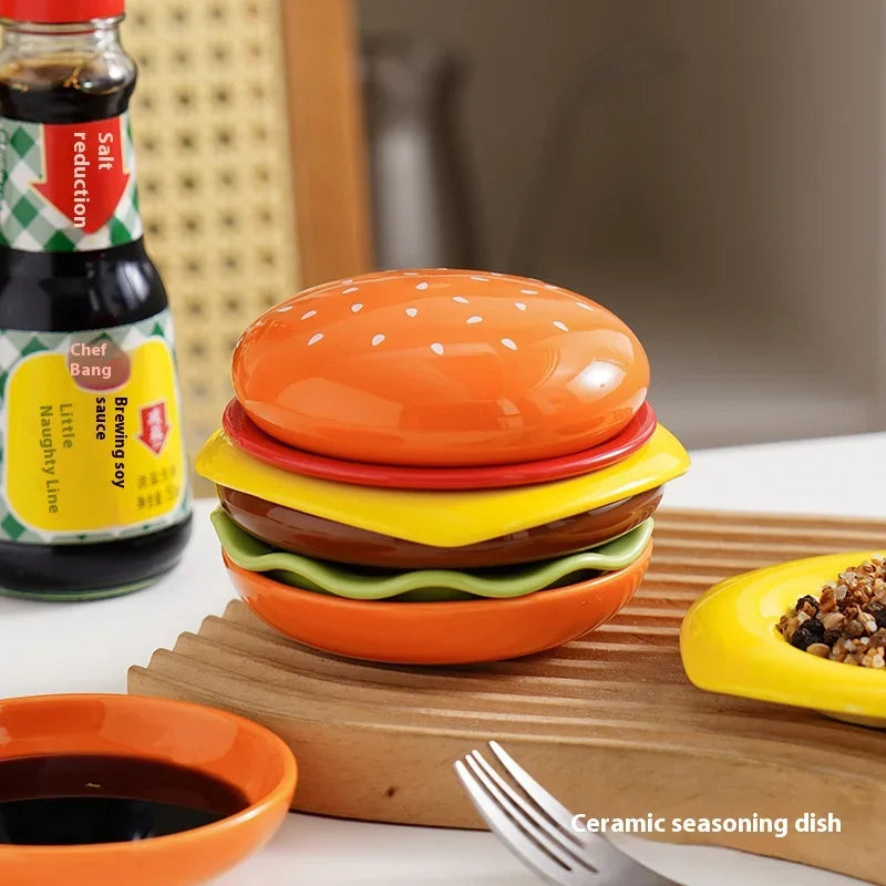 Mini Stacked Hamburger Ceramic Plate Set