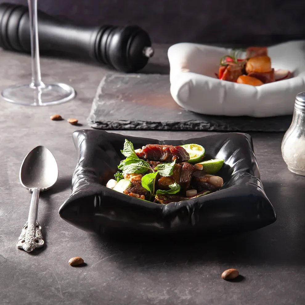 Ceramic Artistic Pillow Shape Food Plate