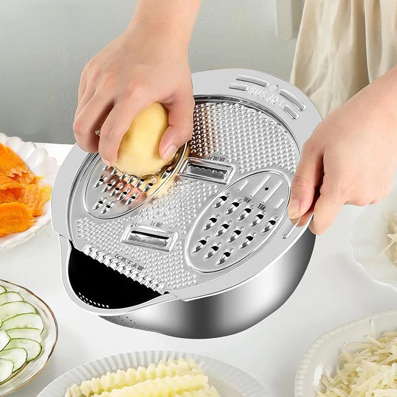All-in-One Stainless Steel Kitchen Drain Slicer Bowl