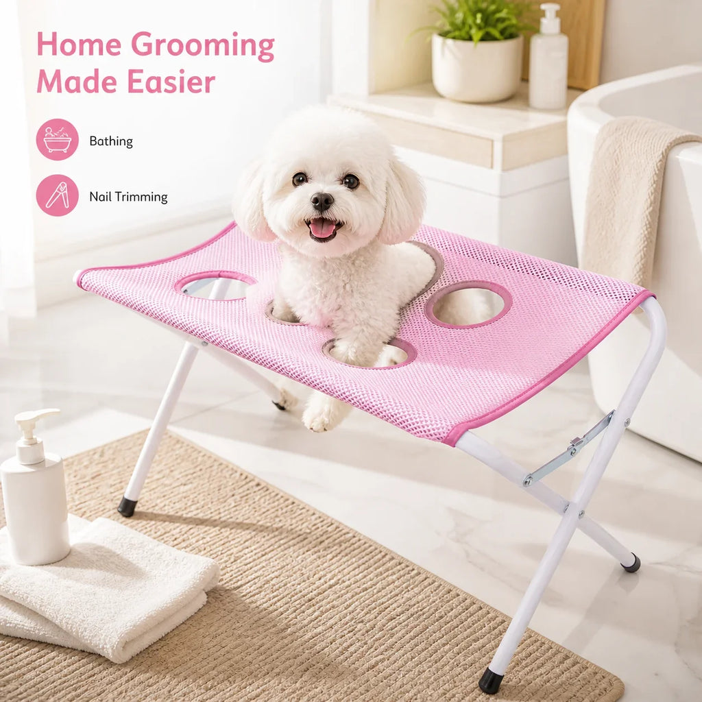 Foldable Cat & Dog Bathing Rack with Quick-Dry Mesh for Nail Trimming & Grooming