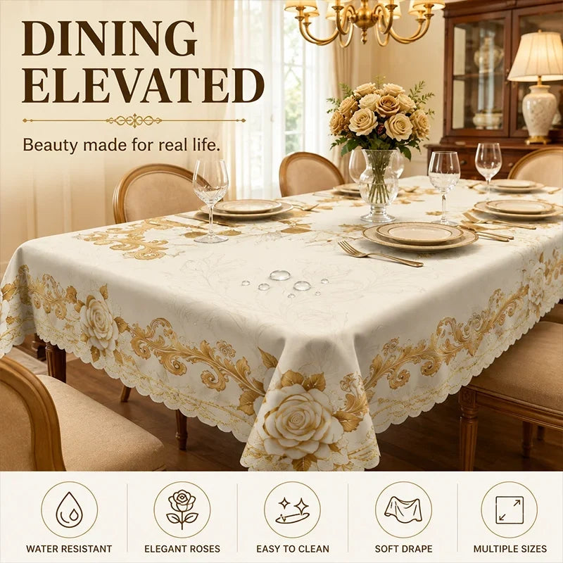 Water-Resistant Gold Rose Tablecloth